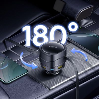 6. Baseus Enjoyment Max 90W Autoladegerät 2 x USB-C + USB-A + USB-C Kabel - Schwarz