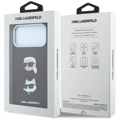 8. Karl Lagerfeld Saffiano Hülle mit Karl & Choupette Köpfen Pins & Logo für iPhone 18 Pro / 17 Pro - bordeauxrot