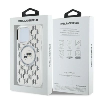 8. Karl Lagerfeld IML Monogram Karl & Choupette Head MagSafe Hülle für iPhone 15 Pro – transparent