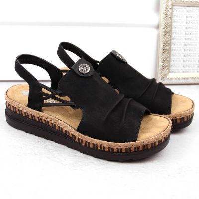 5. Bequeme Rieker W RKR677 schwarze Sandalen