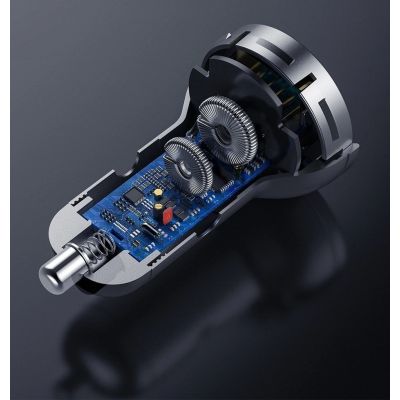 13. Baseus Autoladegerät 2x USB 4,8A 24W mit LCD + 3ins1 Kabel USB - USB Typ C / micro USB / Lightning schwarz (TZCCBX-0G)