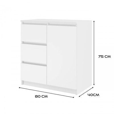 4. Kommode mit 1 Tür und 3 Schubladen, weiß