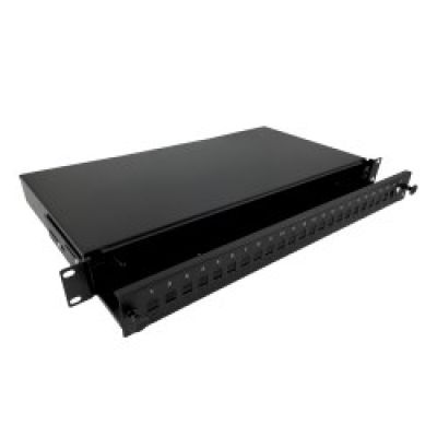 Alantec Glasfaserverteilerkasten 24xSC Simplex / 24xLC Duplex 19" 1U mit Frontplatte und Montagezubehör (Verschraubungen, Bänder), erweiterbar (FOP-1U-24SCS-C)
