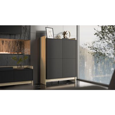 3. PORTO Kommode 100x38x130 Eiche/Schwarz