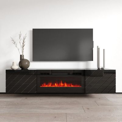 4. TV-Schrank LUXE 182,6 x 34,5 x 37,5 cm, schwarz/glänzend schwarz + schwarzer Kamin