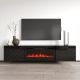 4. TV-Schrank LUXE 182,6 x 34,5 x 37,5 cm, schwarz/glänzend schwarz + schwarzer Kamin