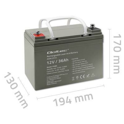 6. Qoltec AGM-Batterie | 12 V | 36 Ah | Wartungsfrei | Effizient | Langlebig | Für USV, Roller