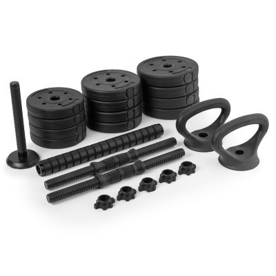 17. 4-in-1-Hantelset (Langhantel, Kurzhanteln, Kettlebell, Liegestützgriffe) Spokey PONDUS SET 20 kg