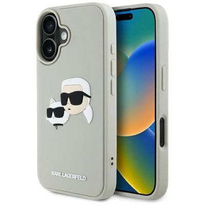 Karl Lagerfeld HC 3D Rubber Double Heads iPhone 16 Hülle - Beige