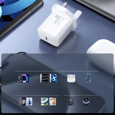 7. Joyroom JR-TCF20 PD 20W Wandladegerät (UK-Stecker) mit 1 m USB-C-Kabel – Weiß