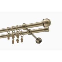 Doppel-Gardinenstange Ø 19 mm, Antikmessing, 400 cm, MAX-Kugel, mit Ringen, KOWALSKI