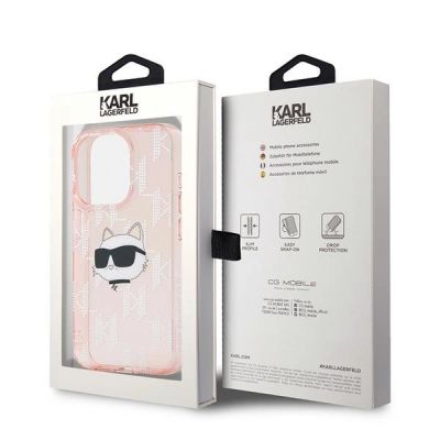 8. Karl Lagerfeld IML Choupette Head & Monogram Hülle für iPhone 15 Pro – Rosa