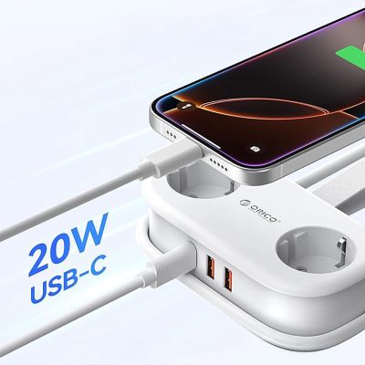 2. Orico APP 15,5W 5-in-1 Steckdosenleiste (2x AC + 2x USB-A + 1x USB-C) – Weiß