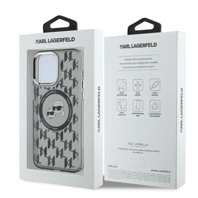 8. Karl Lagerfeld IML Monogram Karl & Choupette Head MagSafe Hülle für iPhone 15 Pro – Schwarz