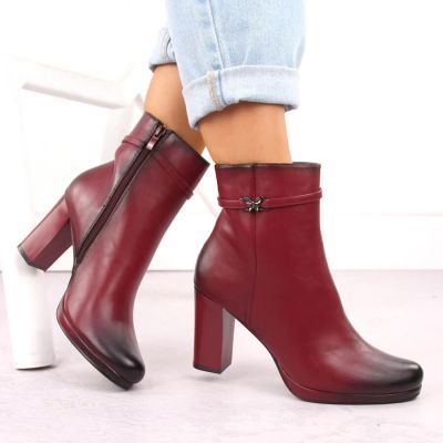 16. Damen-Stiefeletten mit Blockabsatz, warm gefüttert, rot M.Daszyński AF125-22