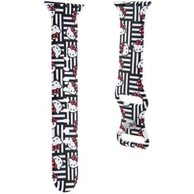 3. Hello Kitty Silikon Heads & Stripes Armband für Apple Watch 38/40/41 mm – Schwarz