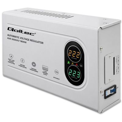 Qoltec Automatischer Spannungsstabilisator AVR 3000VA | 1800W | Kompakt | Ringkerntransformator