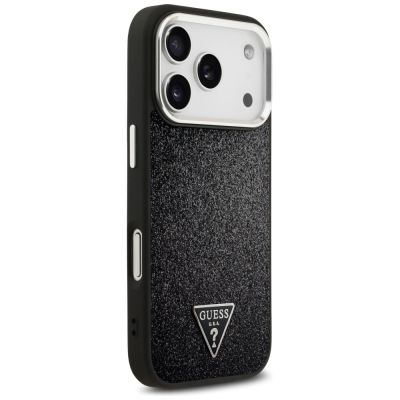 4. Guess Glitter Triangle Logo MagSafe Case für iPhone 17 Pro - Schwarz