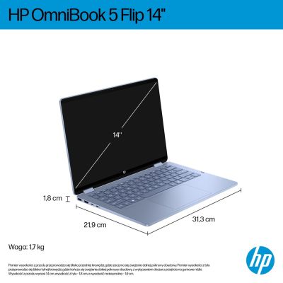 4. HP OmniBook 5 Flip 14-fp0004nw Core 5 120U 14" 2K Touch IPS 300 Nits 16 GB LPDDR5 5200 SSD512 Intel Grafikkamera 1080p 68 Wh Windows 11 Blue Sky 2 Jahre
