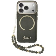 Guess IML Glitters Script Strap MagSafe Hülle für iPhone 17 Pro - Schwarz