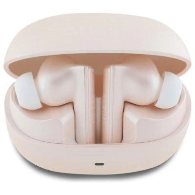 Guess GUTWST88MCTGP TWS Bluetooth-Kopfhörer + Dock, rosa/rosa Kapsel, bedrucktes Logo