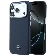 Mercedes Leder-Halbhülle mit ikonischer MagSafe-Ausführung für iPhone 17 Pro – Marineblau