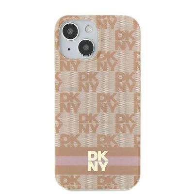 3. DKNY IML Checkered Mono Pattern & Printed Stripes MagSafe-Hülle für iPhone 15 / 14 / 13 – Rosa