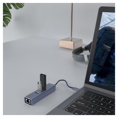 3. SAVIO AK-58 3-Port USB-A Hub mit RJ-45 Adapter