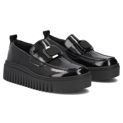 4. Damen-Plateaumokassins aus Leder, Lackleder, schwarz, Filippo DP8269