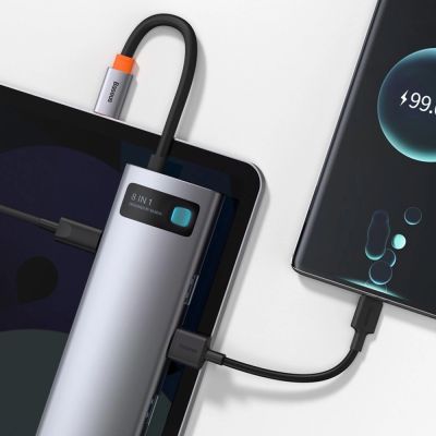 9. Baseus Metal Gleam 8in1 USB-C Hub - USB-C PD 100W 1x HDMI 4K 30Hz 1x SD- und microSD-Kartenleser 3x USB-A 3.2 1xRJ45 - grau