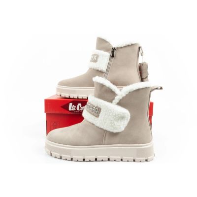 10. Lee Cooper Damen Stiefel Winterstiefel modisches Schaffell isoliertes Leder Beige