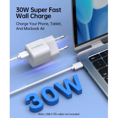 2. Choetech PD5007 USB-C PD 30W GaN Wandladegerät – Weiß