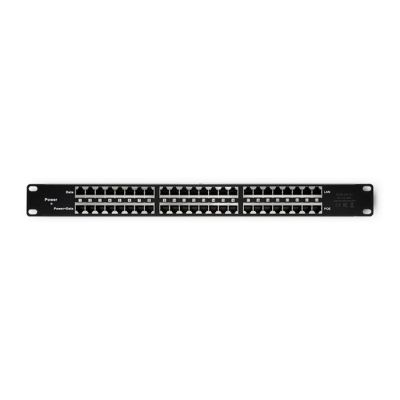 Qoltec Patchpanel-Rack | 48 V | 24 Ports | Passiver PoE-Injektor | Schwarz