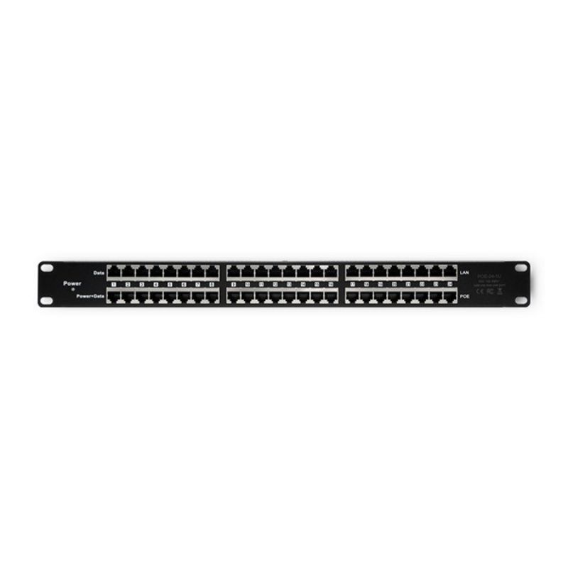 Qoltec Patchpanel-Rack | 48 V | 24 Ports | Passiver PoE-Injektor | Schwarz