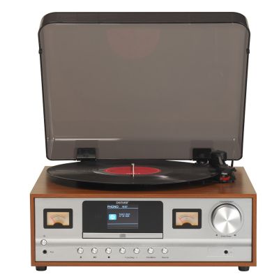 8. Denver MRD-52 Retro-Stereoanlage mit Plattenspieler aus hellem Holz