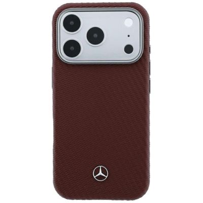 3. Mercedes Leder-Halbhülle in Holzoptik mit MagSafe-Funktion für iPhone 17 Pro Max / 18 Pro Max – Burgunderrot