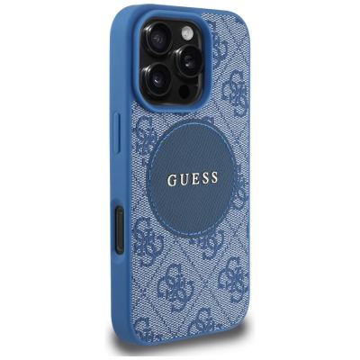 4. Guess 4G Circle Classic Logo MagSafe Hülle für iPhone 16 Pro Max - Blau