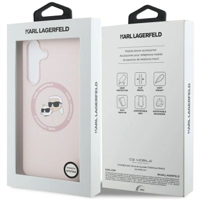 8. Karl Lagerfeld Silikonhülle mit Karl & Choupette-Motiv (MagSafe) für Samsung Galaxy S25 FE – Pink