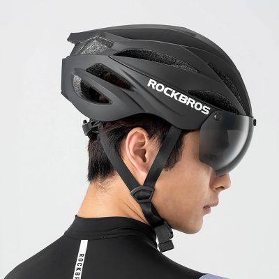 3. Rockbros Fahrradhelm mit Visier, abnehmbarer UV-Schutzbrille, Unisex – Schwarz/Braun