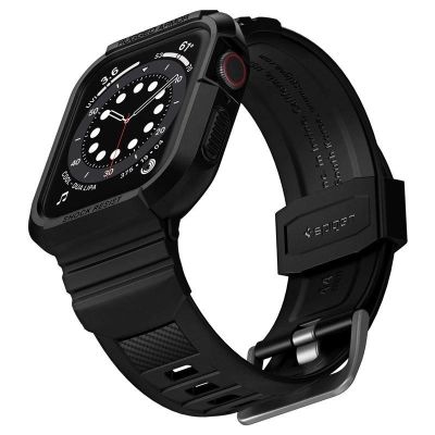 11. Spigen Rugged Armor Pro Hülle mit Armband für Apple Watch 4/5/6/7/8/SE (44/45 mm) – Schwarz