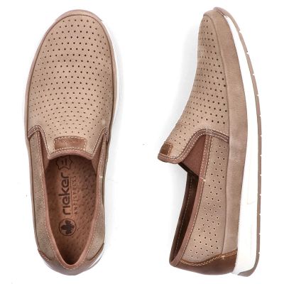 4. Herren-Ledermokassins mit durchbrochenem Muster, braun, Rieker 11955-64