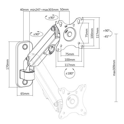 MACLEAN Wandmonitor 17"-27" Gasfeder MAX 7KG MC-458