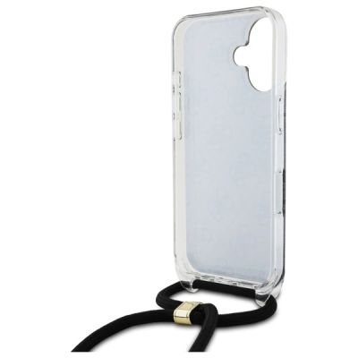 6. Guess Crossbody Cord 4G Print Hülle für iPhone 16 – Schwarz