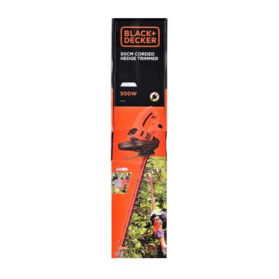 14. Black & Decker Black + Decker Elektro-Heckenschere (500W, 50 cm Schwertlänge, 22 mm Schnittstärke, Bügel-Zweithandgriff und transparentem Handschutz, für mittlere bis große Hecken)