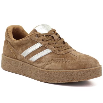 Damen-Sneaker aus Leder mit Plateausohle in Kamelbraun, Modell S.Barski LR62-7107