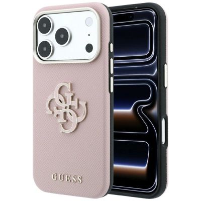 Guess Grained & Big Resin Logo Case für iPhone 18 Pro Max / 17 Pro Max - Pink