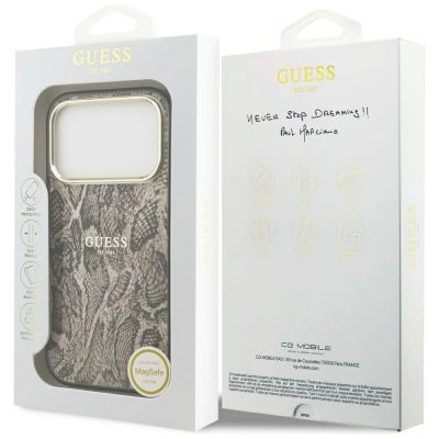 8. Guess MagSafe-Hülle mit Pythonmuster für iPhone 17 Pro – Braun