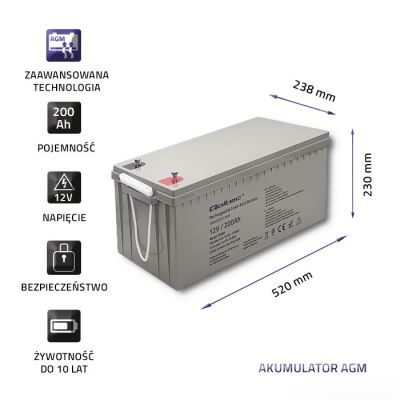 4. QOLTEC AGM-Batterie 12V | 200Ah | max. 3000A