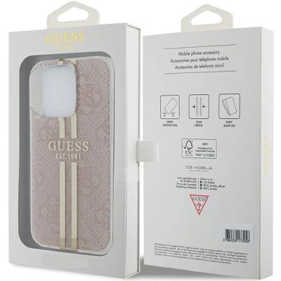 8. Guess IML 4G Gold Stripe Hülle für iPhone 14 Pro Max – Rosa