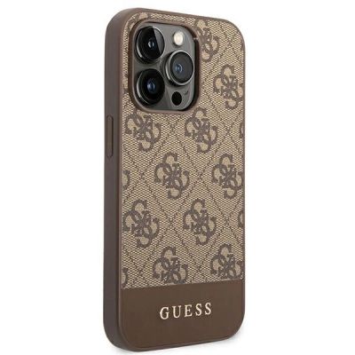 4. Guess GUHCP14LG4GLBR iPhone 14 Pro 6,1" braun/braun Hartschalenetui 4G Stripe Collection